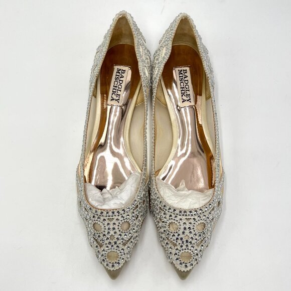 Badgley Mischka BHLDN Size 7 Gigi Jeweled Ivory White Silver Ballet Flats Shoes - Picture 5 of 15